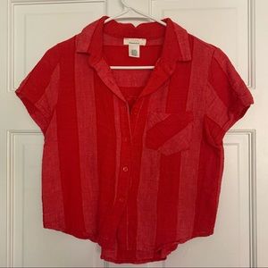 Linen cotton blend cropped button up